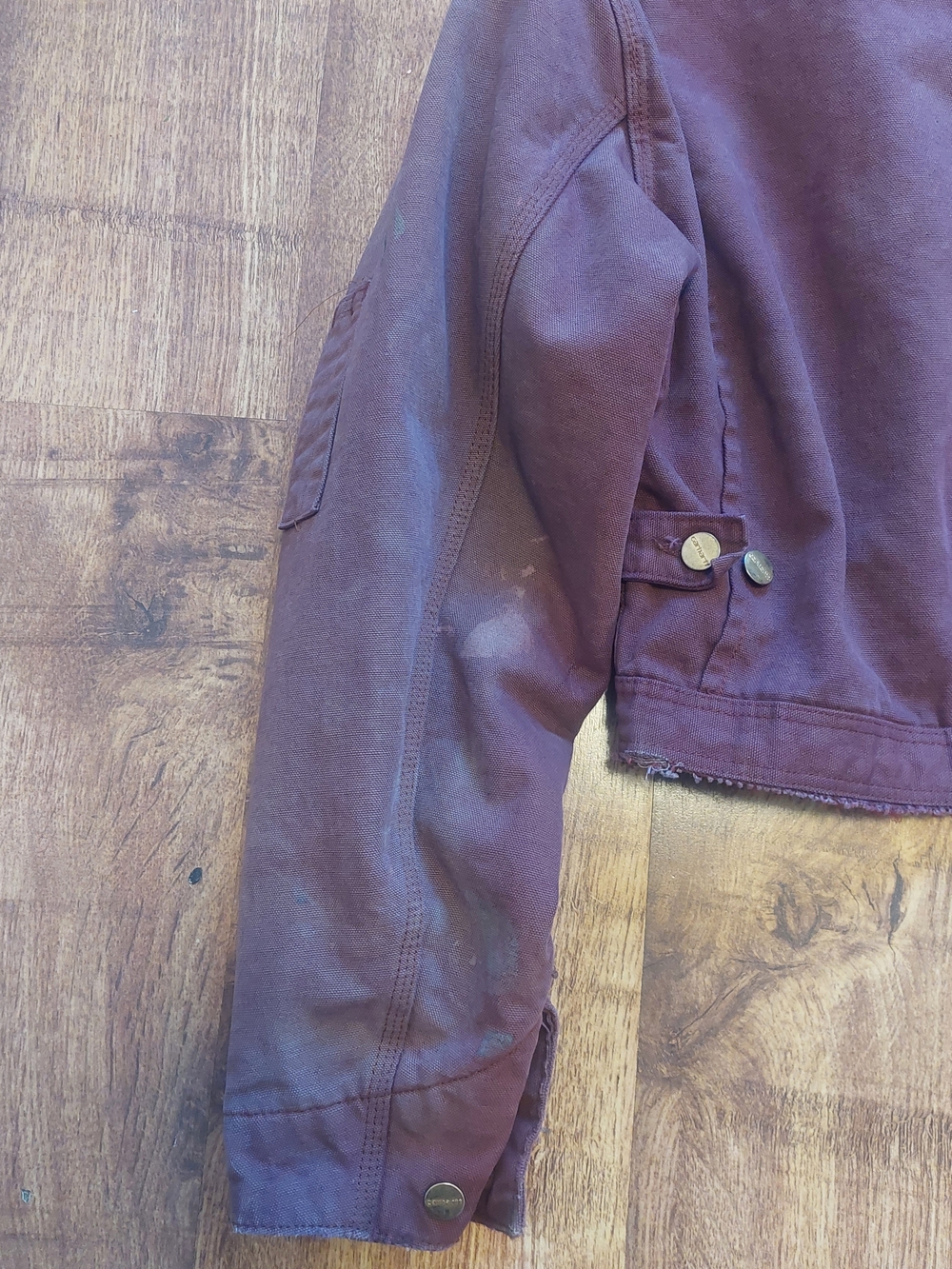 Carhartt Maroon Work Jacket - Cropped Canvas Unisex Women Men Custom No Zip Red - Picture 9 of 16